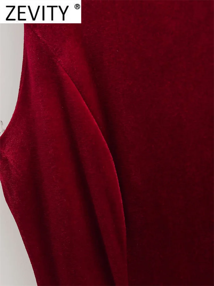 Zevity-Mini Robe en Velours avec Nministériels d à Lacets pour Femme, Décoration de Document Rouge, Robe Plissée Femme Chic, Robe Éducative, 2024, DS7300