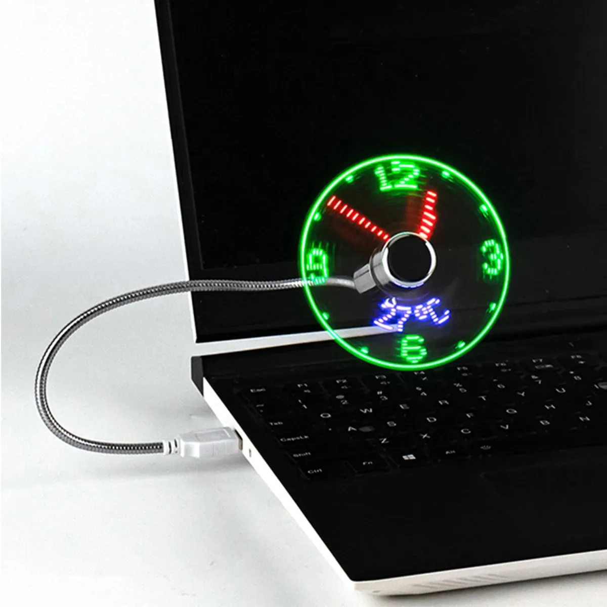 

Portable Multifunctional Mini Fan & Clock 2 in 1 USB Adjustable Angle Intelligent Memory AI LED Flashing Fans For Office Home