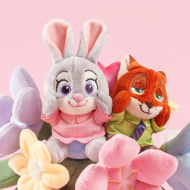 Novo disney genuíno judy nick shi diqi anqi em torno do buquê boneca bonito casal boneca menina aniversário natal presente surpresa