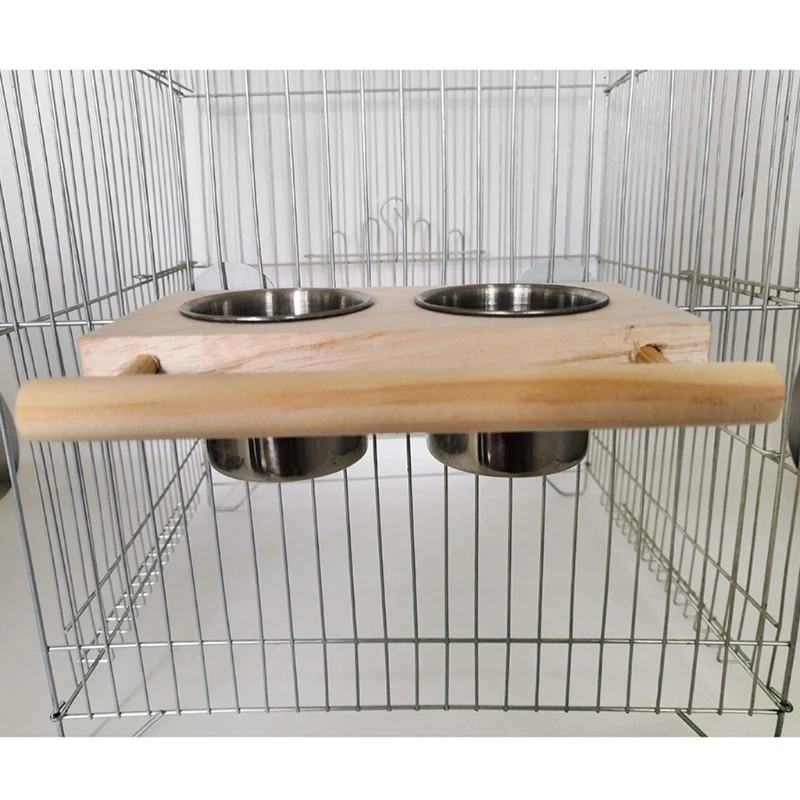 Parrot Feeder Perch for Cage Hanging Bird Feeders with Stainless Steel Water Bowl Feeding Cups with Perch Platform