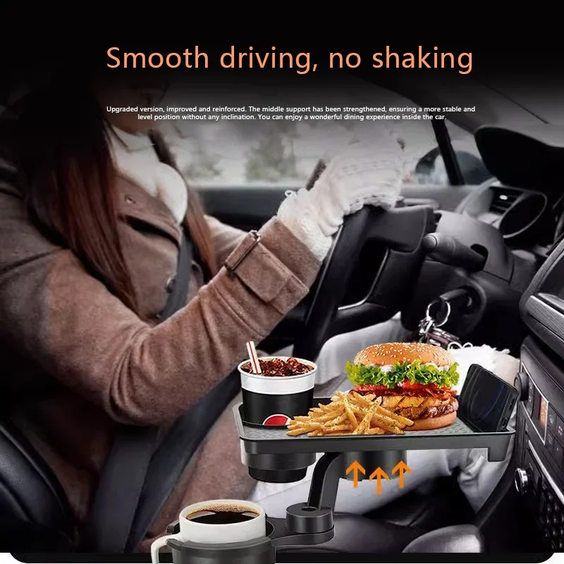 Car Cup Holder Expander Multi-Function Drink Holder with Food Table 360-Degree Adjustable Base Tray for Snack