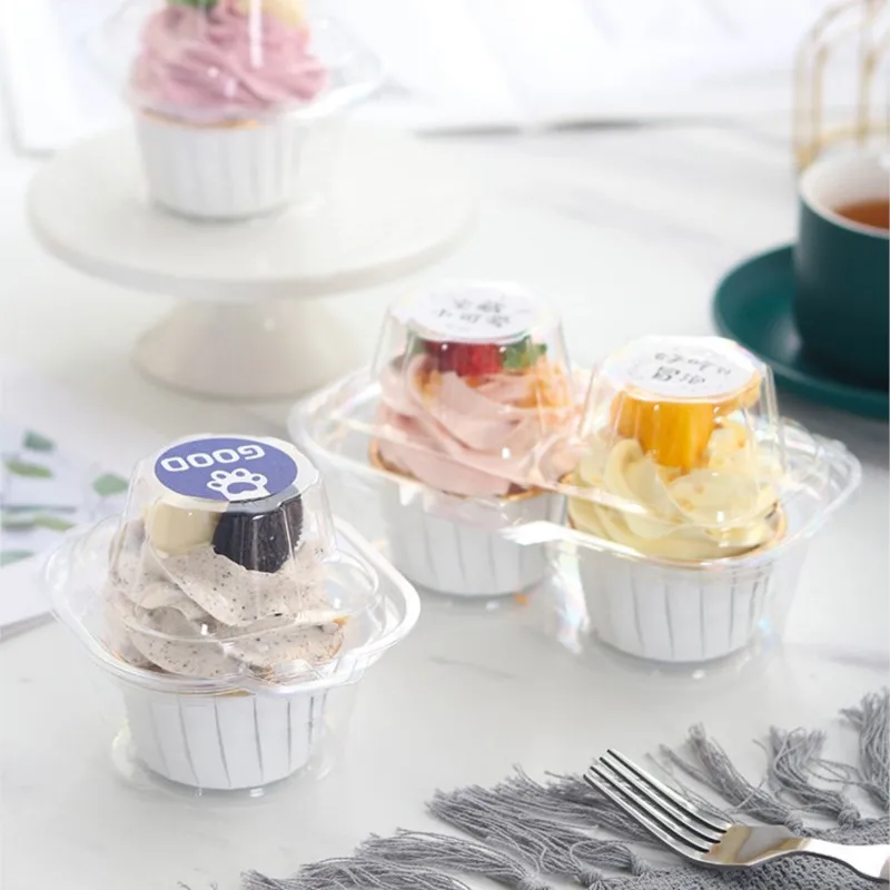 Transparent Muffin Cake Cup Individual Plastic Cupcake Containers with Connected Airtight Dome Lid Clear Single Cupcake Box