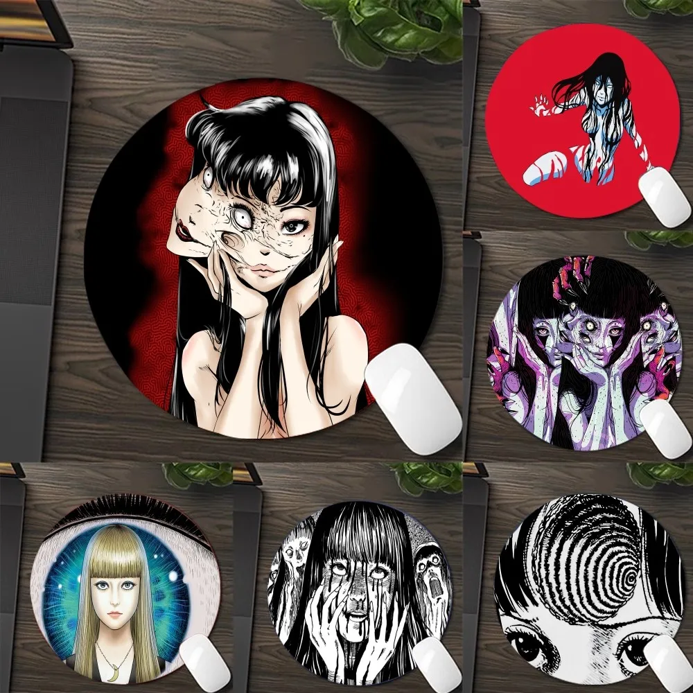 

Anime Tomie Junji Ito Mousepad DIY Round Thickened Mouse Pad Oversized Gaming Keyboard Table Mat Desk Set Accessories