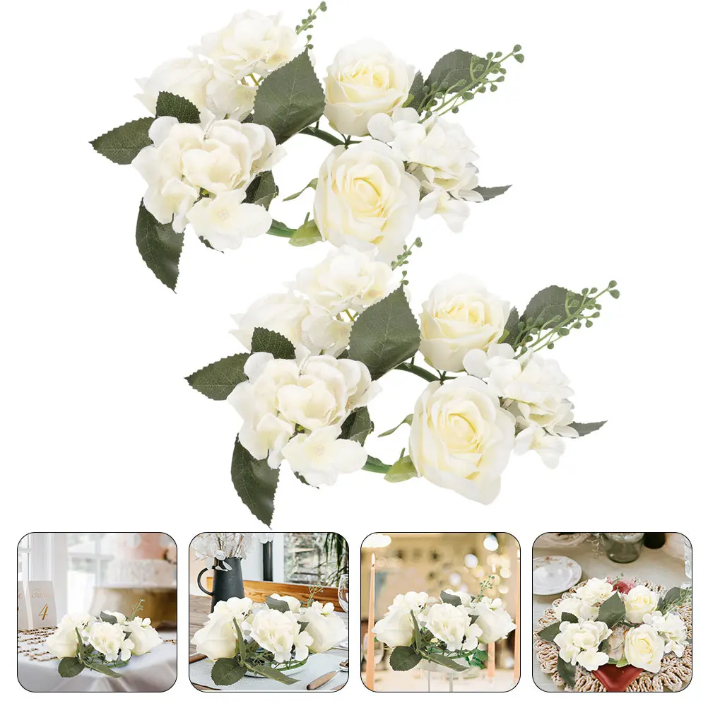 

3pcs Artificial Rose Rings Wreath Wedding Party Table Centerpiece Decorative Floral Arrangement Home Wedding Decoration