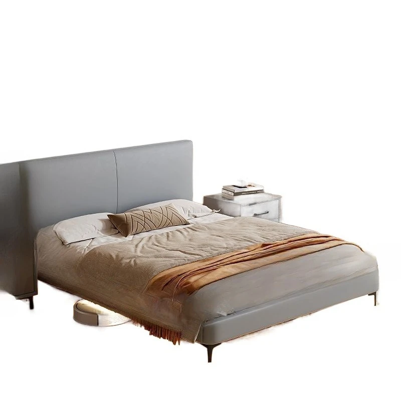 

Small apartment solid wood bed, soft bag backrest master bedroom double bed