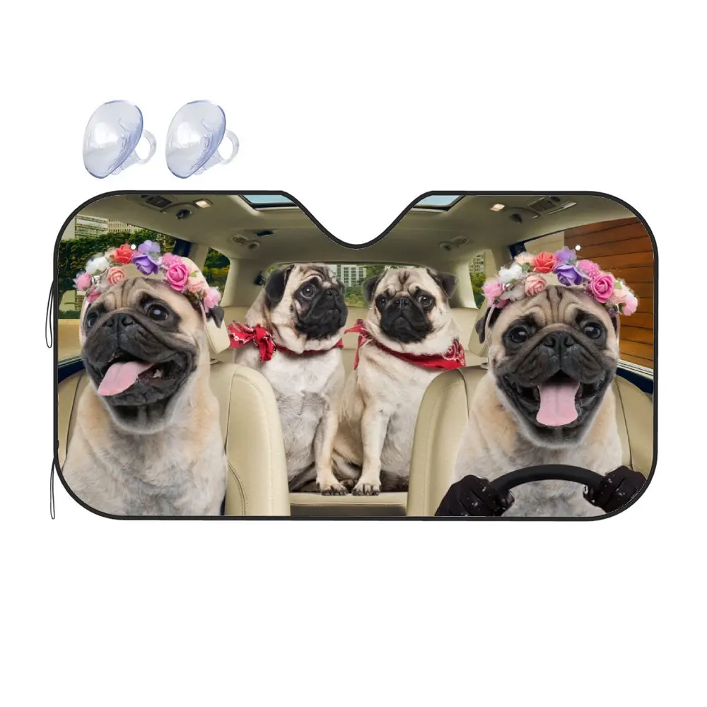 Pug Wear Wreath Driving Car Interior Front Windshield Sun Shade,Auto Accessories Sunshade for Truck SUV- Blocks Uv Rays Protect