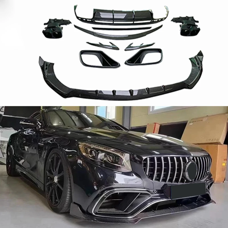 B Style C217 Carbon Fiber Fibre Bodykit Front Lip Canards Rear Diffuser Spoiler Wing For  Benz C217 2014-2019