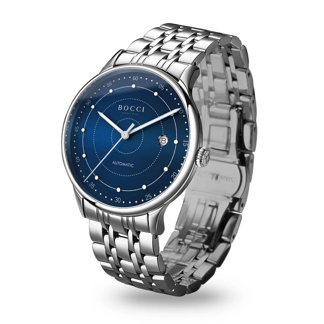 BOCCI 本物のメンズ自動巻き機械式腕時計、防水夜光ステンレスビジネス腕時計、プレミアム