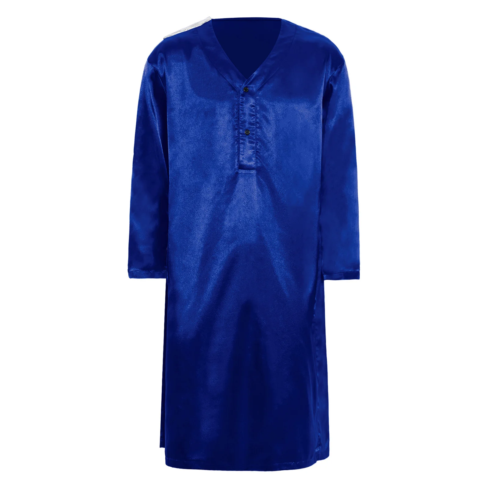 

Men Adaptive Sleepwear Open Back Design Gown Full Back Overlap V Neck Long Sleeve Satiny Robe for Alzheimer Special Needs Care