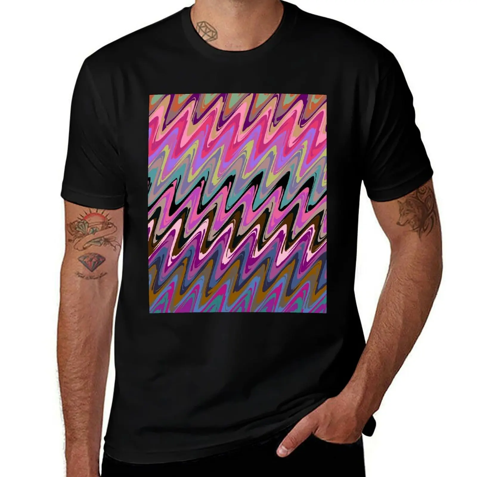 

Abstract ZigZag Fractal in Pink & Brown T-Shirt t shirts cotton 100% anime t shirts for man