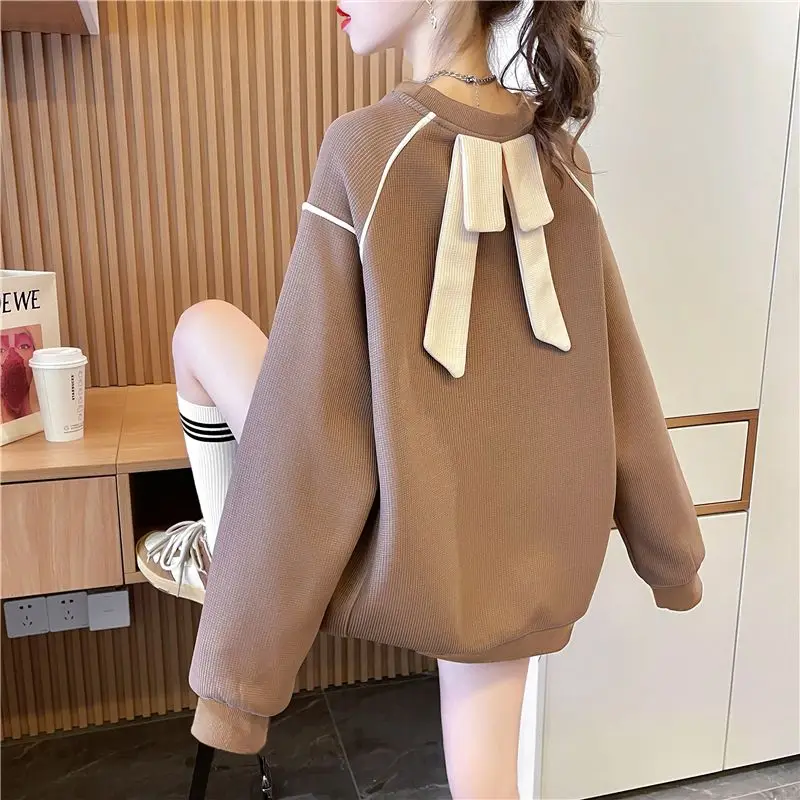 

Niche Design Sweatshirts Women Autumn New Fashion Leisure Vintage Loose Simple Panelled Lovely College Elegant Kawaii Style Cozy