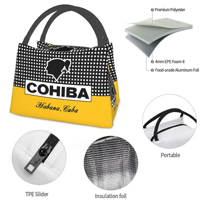 Cuba Cigar Cohiba Insulated Lunch Bags for Camping Travel Waterproof Cooler Thermal Lunch Box Women