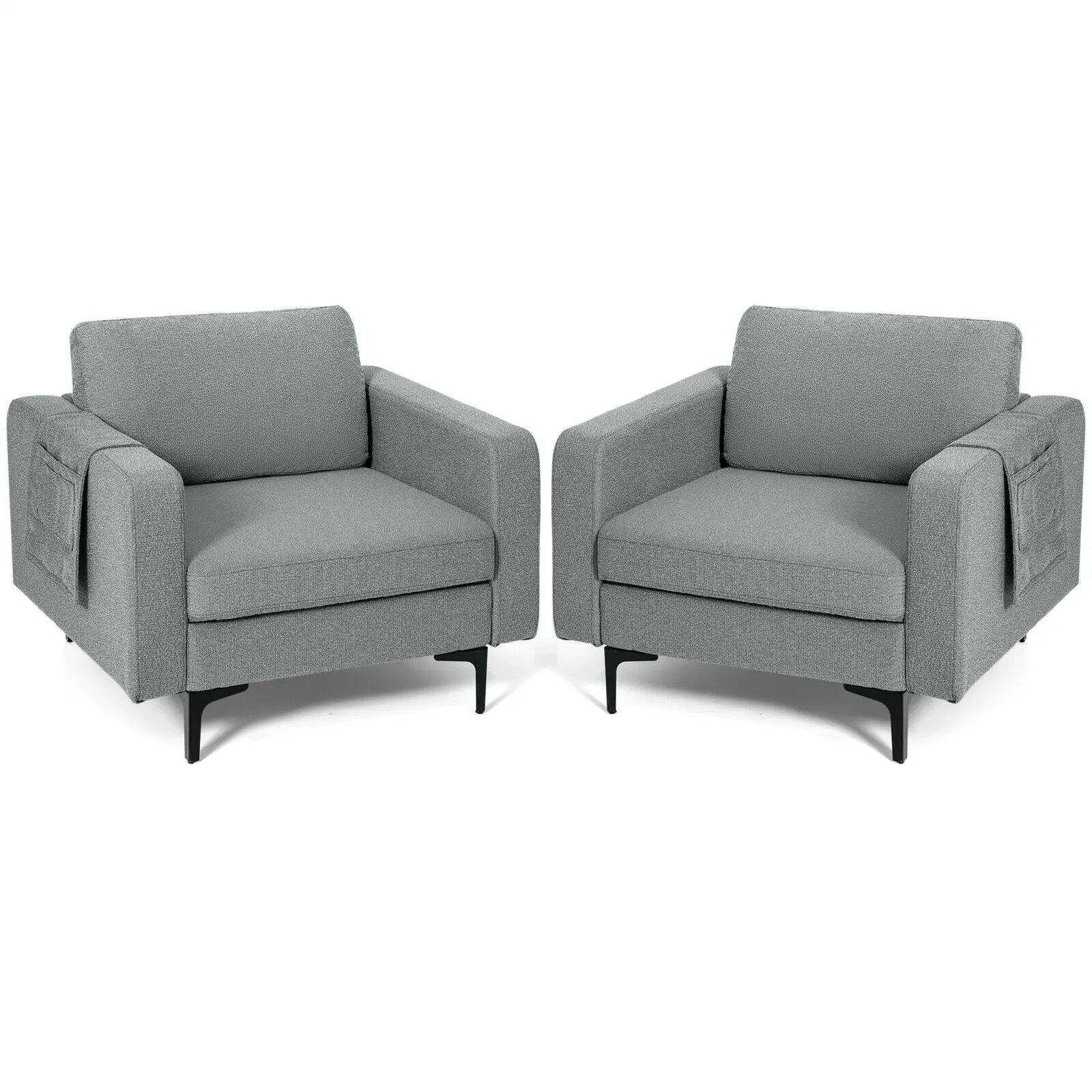 Costway Set of 2 Fabric Accent Armchair Single Sofa w/ Side Storage Pocket Dark Grey