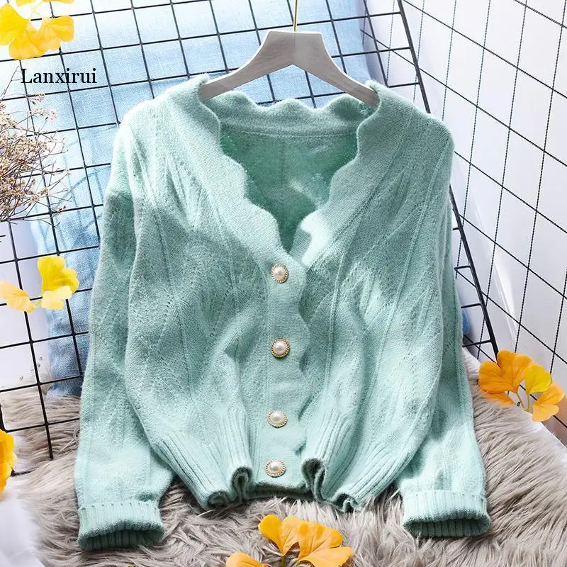 

Women Autumn Winter Sweet knitted Sweater Pullovers Female Knitted Solid Cardigan Shirts Lady knitting Jumper Tops Jacket