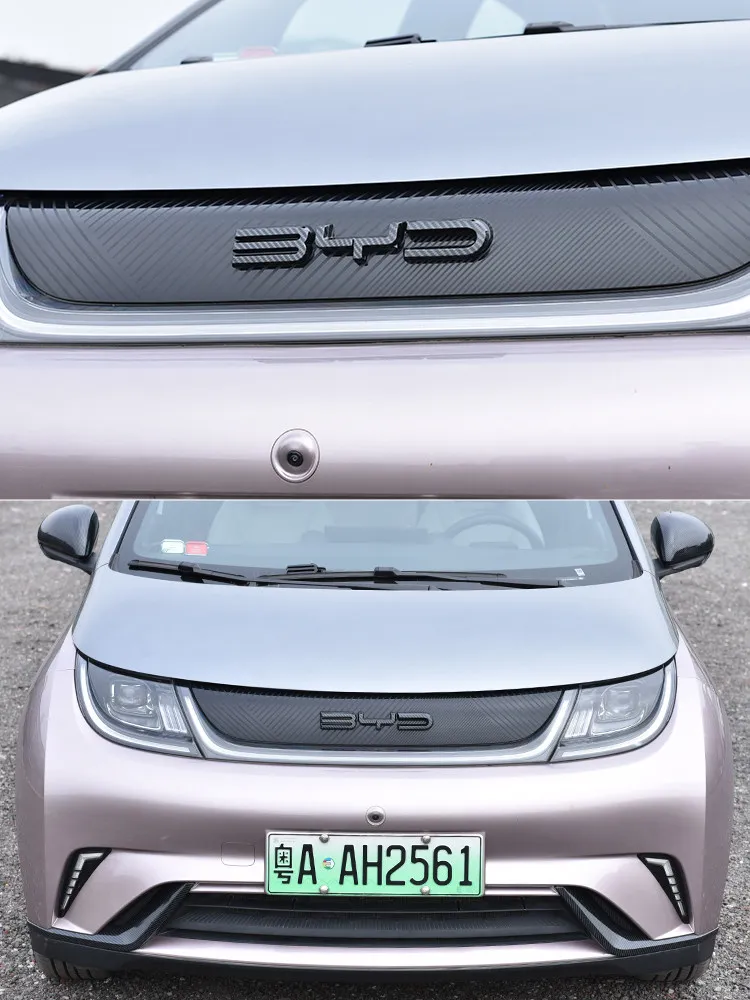 Für BYD Dolphin 2021-2026: Schwarzer Krieger Frontemblem aus Kohlefaser – Nicht demontierbare Abdeckung für die Frontmodifikation – Detail 6