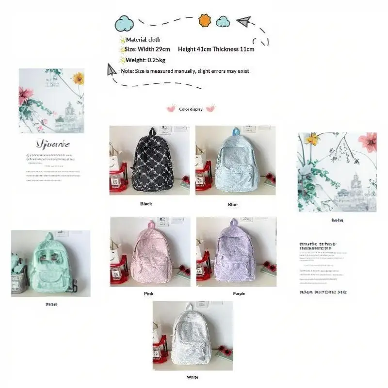 Nylon-Rucksack mit süßem Schleifenmuster, großes Fassungsvermögen, leicht, mehrere Taschen, Schultasche, lässiger Alltagsrucksack für Studenten und Pendler – Detail 7
