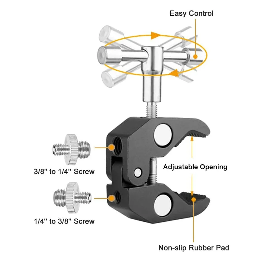 Multi Tools Super Clamp, w/1/4''&3/8'' Thread, for Photography Studio, DSLR Camera, Monitor, Light Stand, Tripods, Fishing, Rods