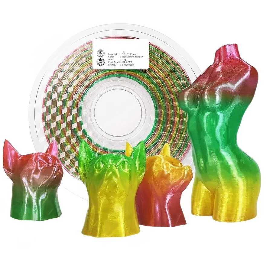 1.75mm 3D Izzószál Alkalmazkodó m TPU Rainbow Izzószál színe Pénzváltás 3D Bennyomás Materiális Meredekség 95A TPU Izzószál Áttetsző Kék szín