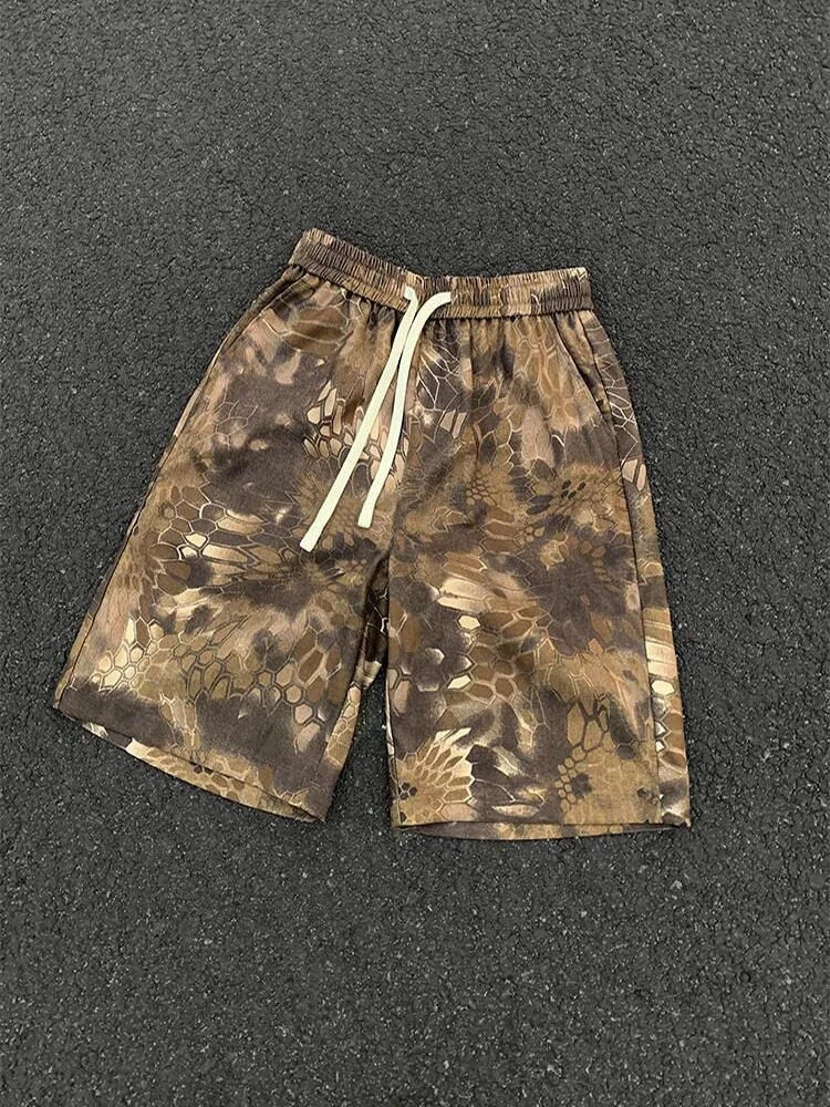 

Мужские шорты с принтом под змеиную кожу в стиле High Street, летние, американские, повседневные, модные, ретро, на шнурке, с эластичным поясом, свободного кроя