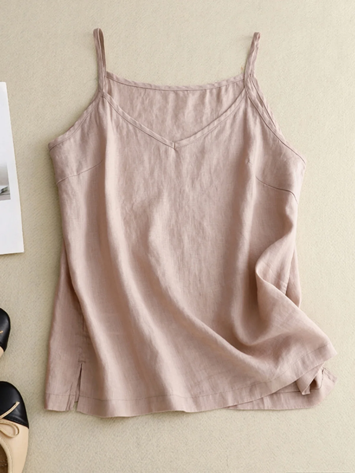 Lightweight Breathable Soft Pure Color Cotton Linen Small Strap Large Size Women's Casual Underwear plus Size Thin Strap Line...
