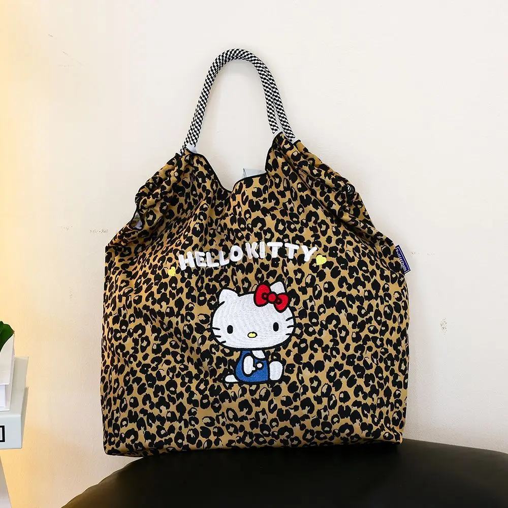 Sanrio Handbag Kawaii Hello Kitty Shoulder Bag Leopard Print Embroidery Large Capacity Eco-friendly Bag Exquisite Holiday Gift