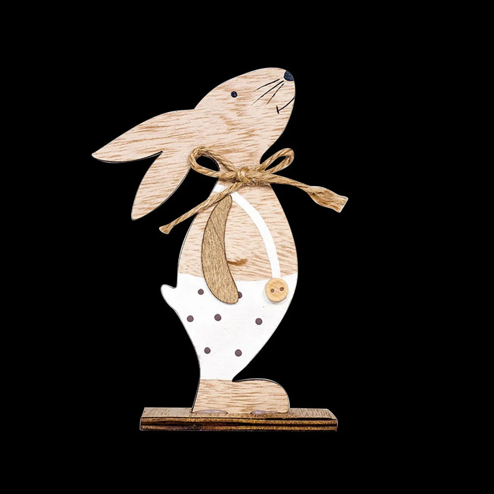 Rabbit Statues Easter Ornaments Gnomes Decorations for Home White Wooden Desktop