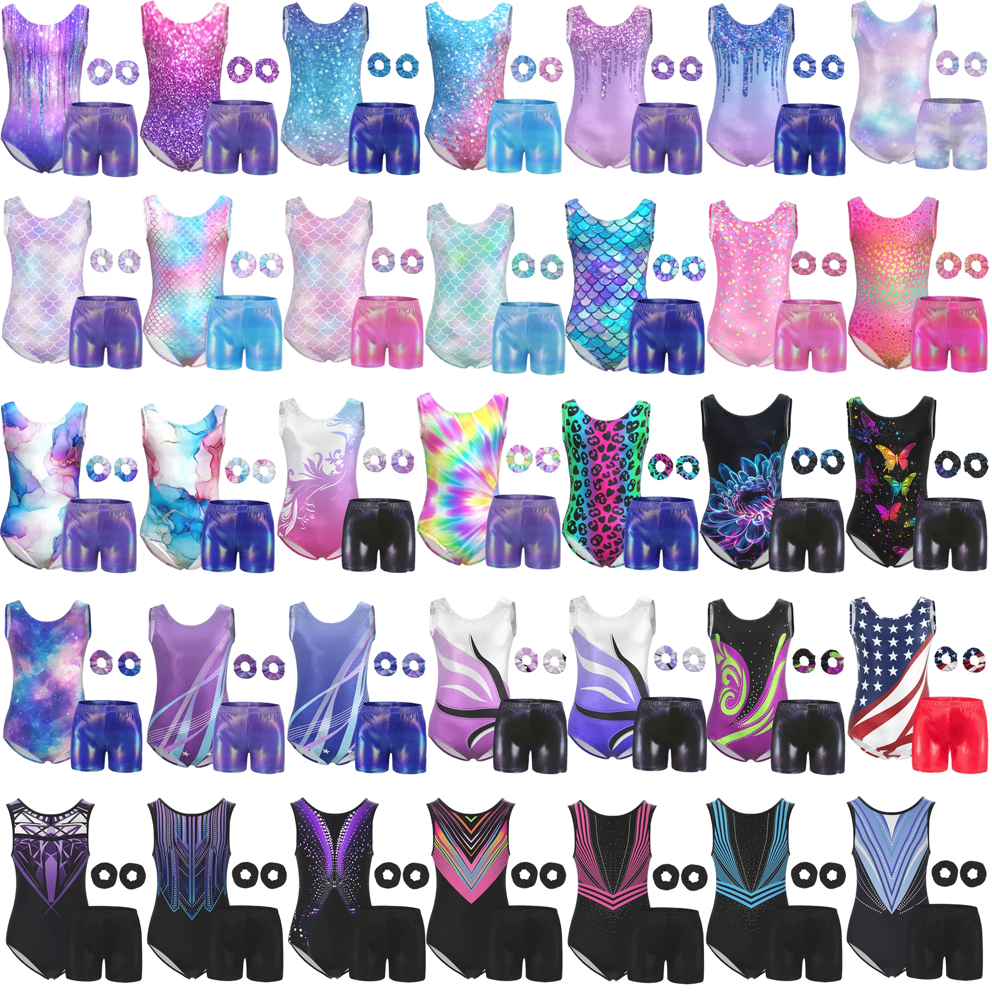Girls Gymnastics Leotards Sparkle 4 Piece Dance Unitard for Kids Toddler Athletic Tumbling Outfits with Short