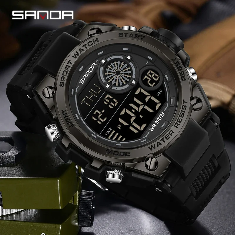 SANDA 6255 الراقية ساعة رجالي حركة إلكترونية العد التنازلي مقاوم للماء ضوء الليل متعددة الوظائف الشباب الفاخرة الطلاب ساعة