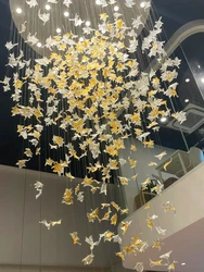 Modern Hanging Lights Hotel Lobby Chandelier for High Ceiling in Restaurant Decorate Customized Maple Leaf LED Chandeliers