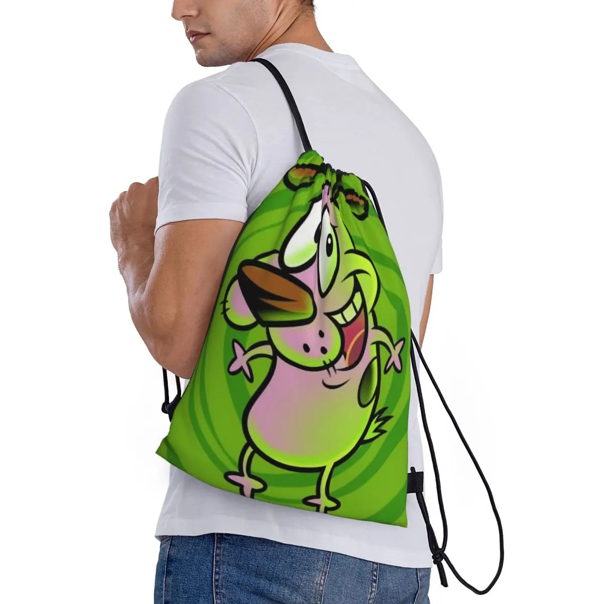 Custom Classic Animation C-Courage The Cowardly Dog Drawstring Backpack Sports Gym Bag for Women Men Training Sackpack