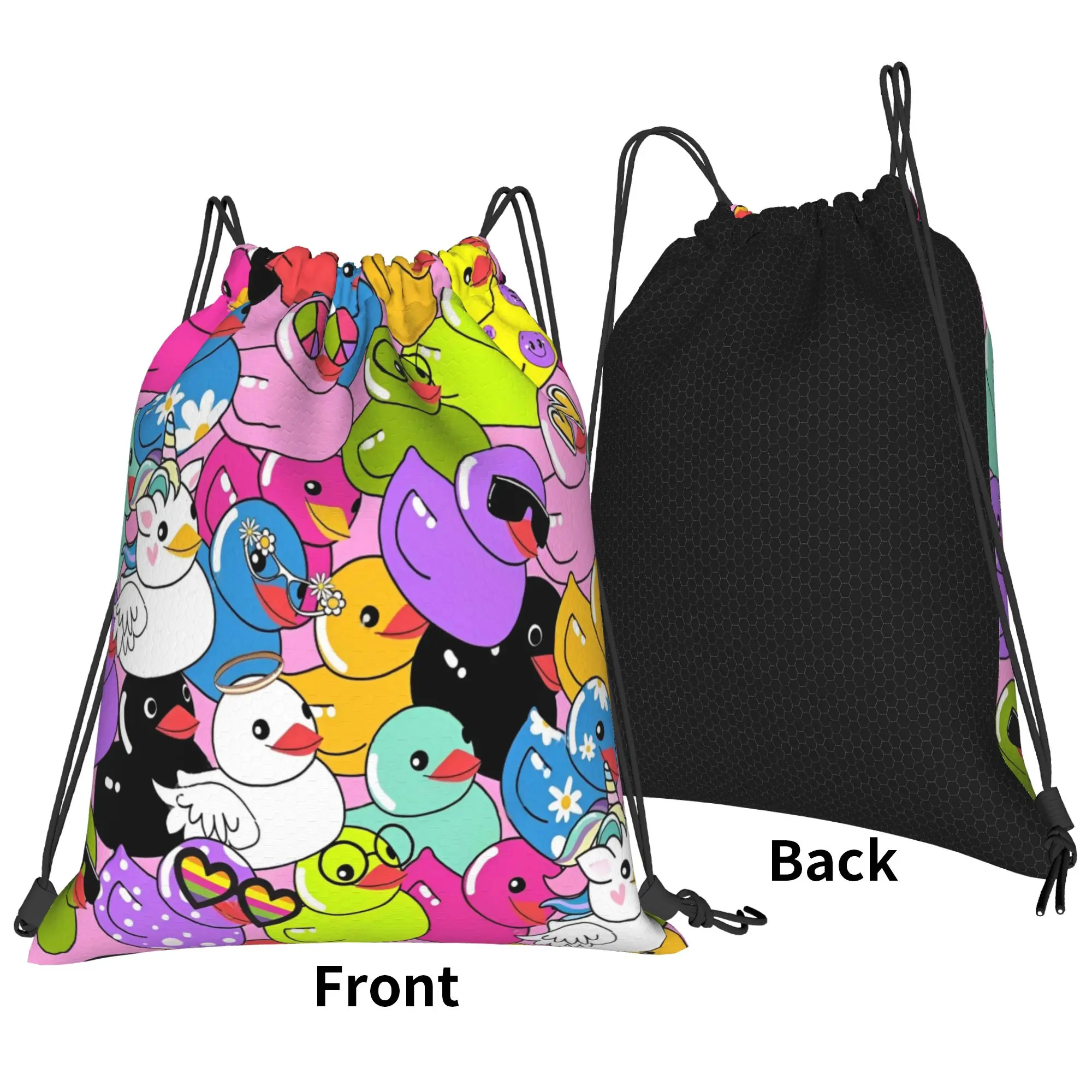 Colorful Cute Duck Cartoon Drawstring Backpack Sports Gym Bag Water Resistant  String Sackpack for Hiking 36cm (W) x 43cm (H)