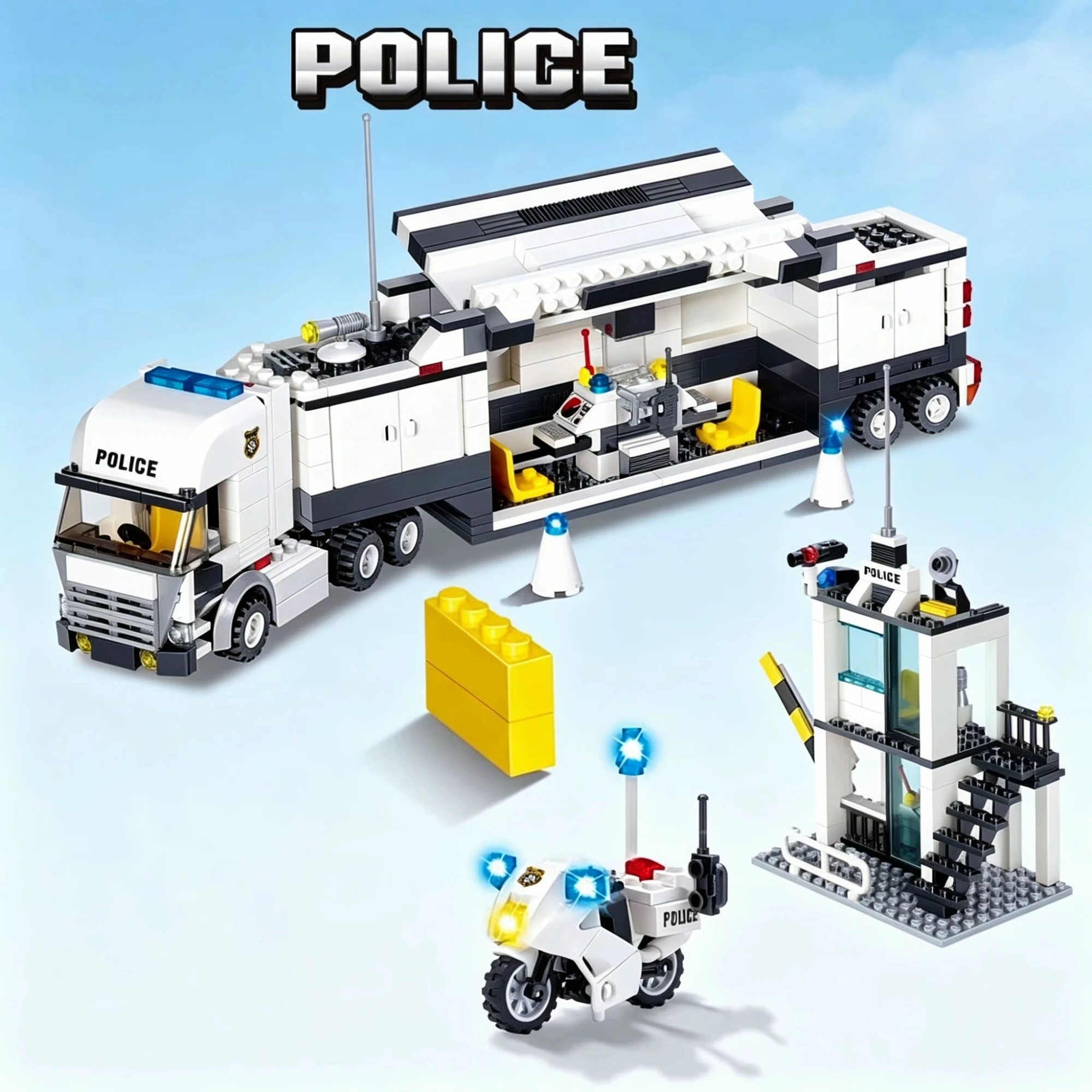 Set de Bloques de Construcción de Estación de Policía Urbana, Set de Camión de Prisión con Figuras de Policía, Juguete de Ensamblaje DIY, Regalo