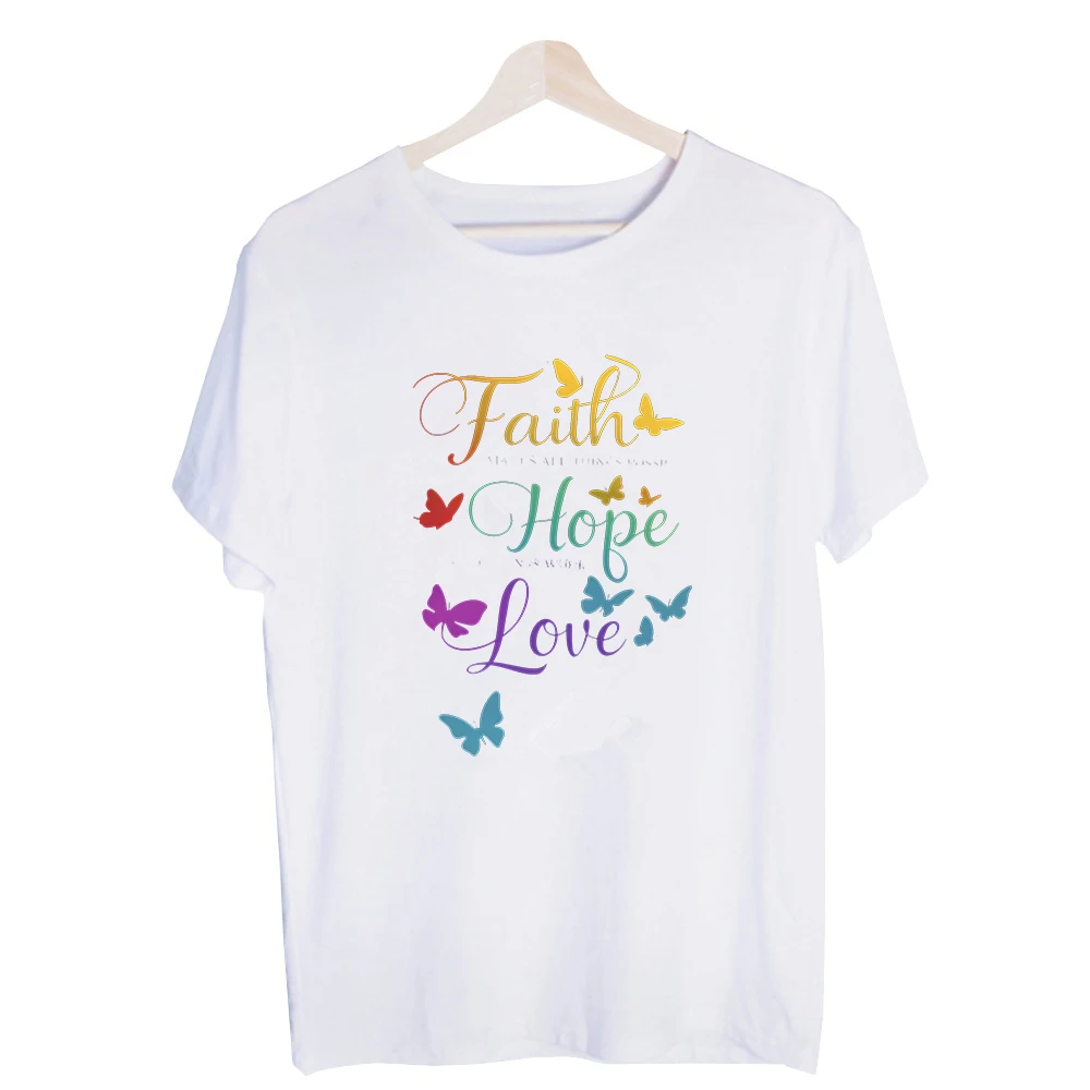 Women's Faith Hope Love Typography Print Graphic Tee, Short Sleeve Casual T-Shirt for Daily Wear and Inspirational Outfits
