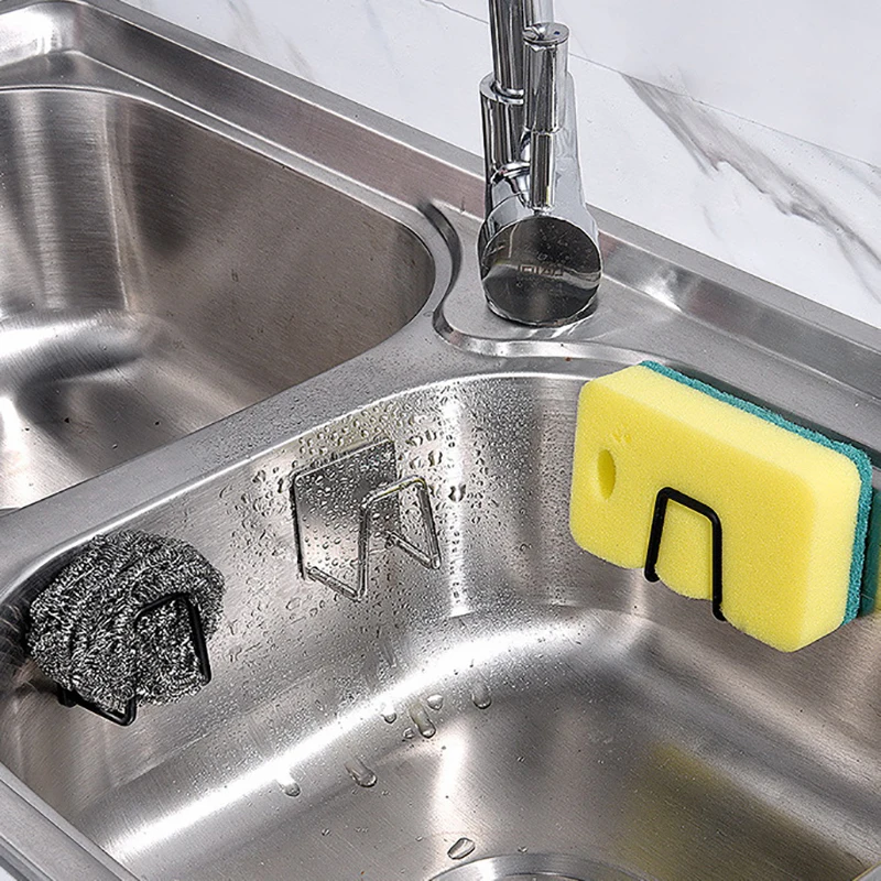 Kitchen Stainless Steel Sponge Racks Self-Adhesive Sink Sponge Drainer Drying Tray Kitchen Sink Accessories