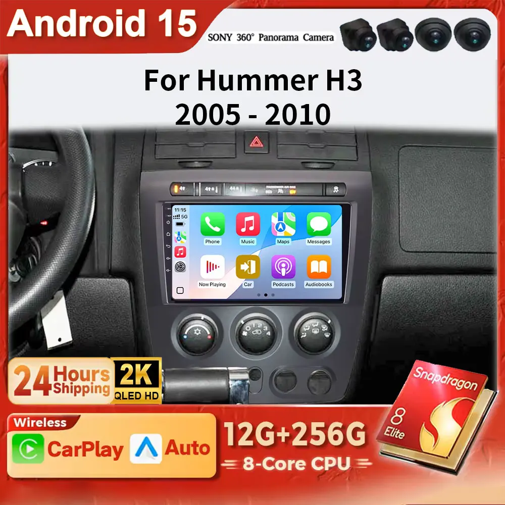 

Сенсорный экран Android 15 2K QLED для Hummer H3 1 2005-2010 GPS с автомагнитолой, мультимедиа, стерео CarPlay DSP DVD 4G WIFI BT