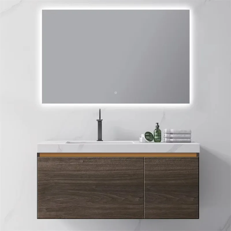 

Wall-mounted bathroom furniture Single sink veneer finished bathroom vanity cabinet