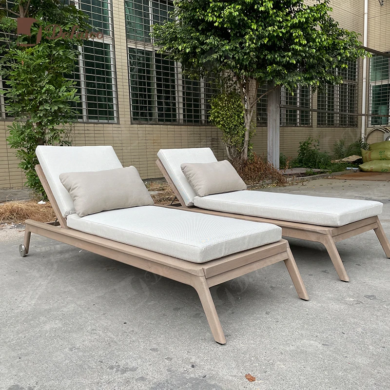 

Outdoor Teak Furniture Waterproof Fabric Seat Cushion Woven Backrest with Wheels Hotel Resort Grey Wood-colored Leisure Daybed