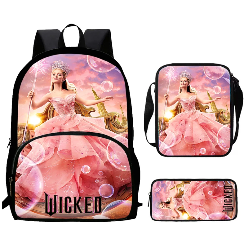 マジックバッドウィッチの3点セット 学生パッチポケットバッグ ショルダーバッグ ペンケースセット 男の子と女の子のバックパック 文具箱 クロス