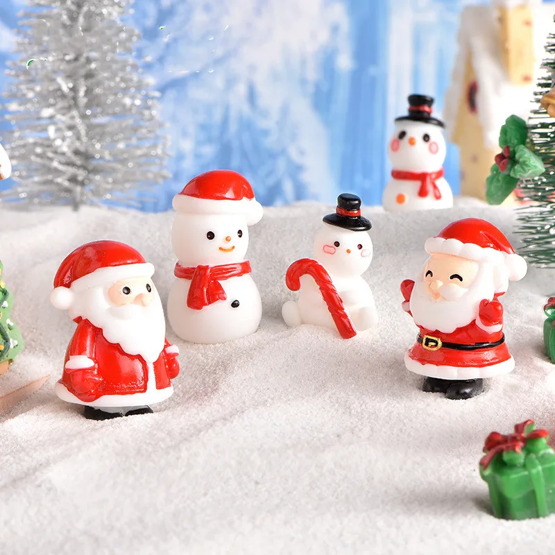 Figurine Miniature Santa Claus Snowman House Elk Micro Landscape Ornaments For Christmas Decorations Hoom DIY Room Decor Gifts