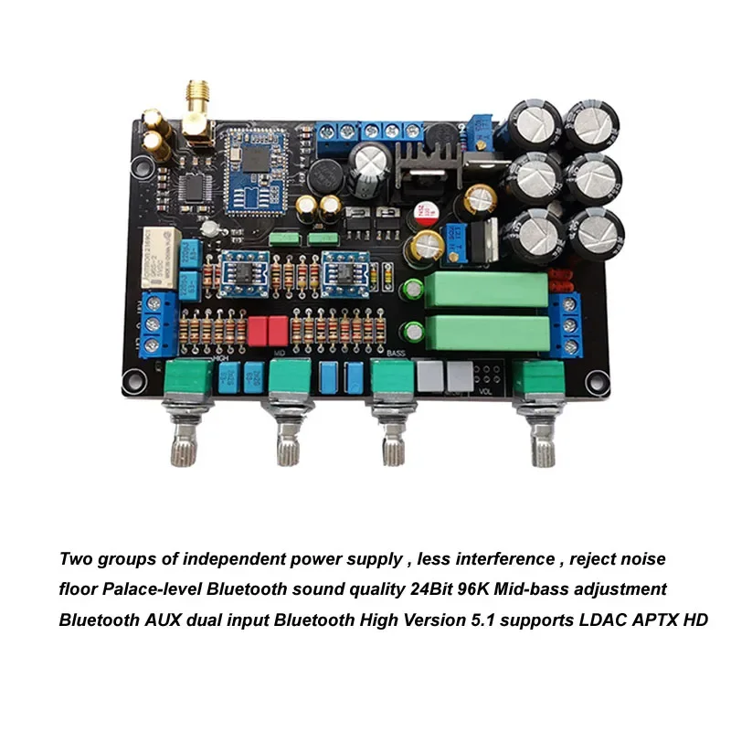 DLHiFi QCC5125 Bluetooth 5.1 HiFi LDAC APTX HD 24bit 96k Preamplifier Tone Board OPA2604 dual Op with PCM5102A DAC I2S decoding