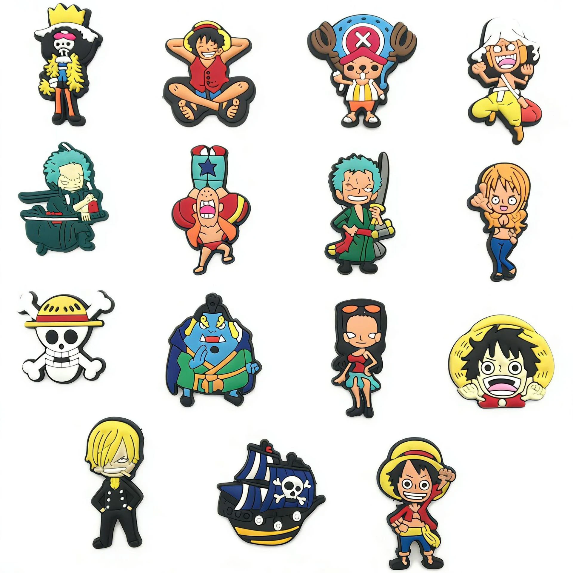 12/15pcs One Piece Shoe Charms Buckle Cartoon Anime Luffy Sandals Clogs Garden Shoes Decoration Birthday Gift