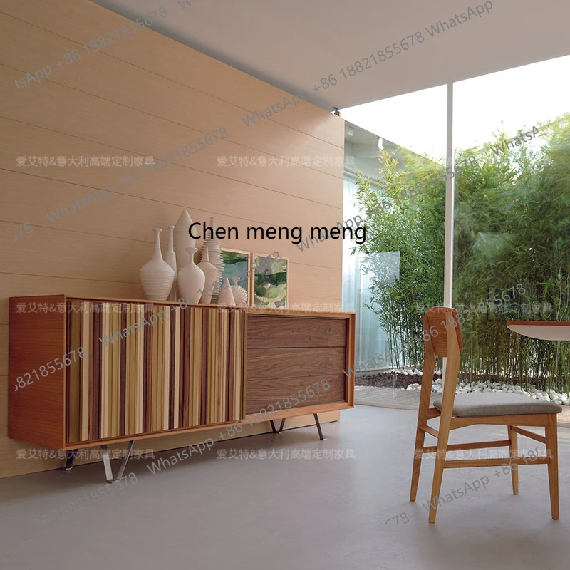 

Creative Entrance Cabinet Nordic Solid Wood Sliding Door Storage Cabinet Minimal Large Flat Floor Mansion Dining Side Cabinet