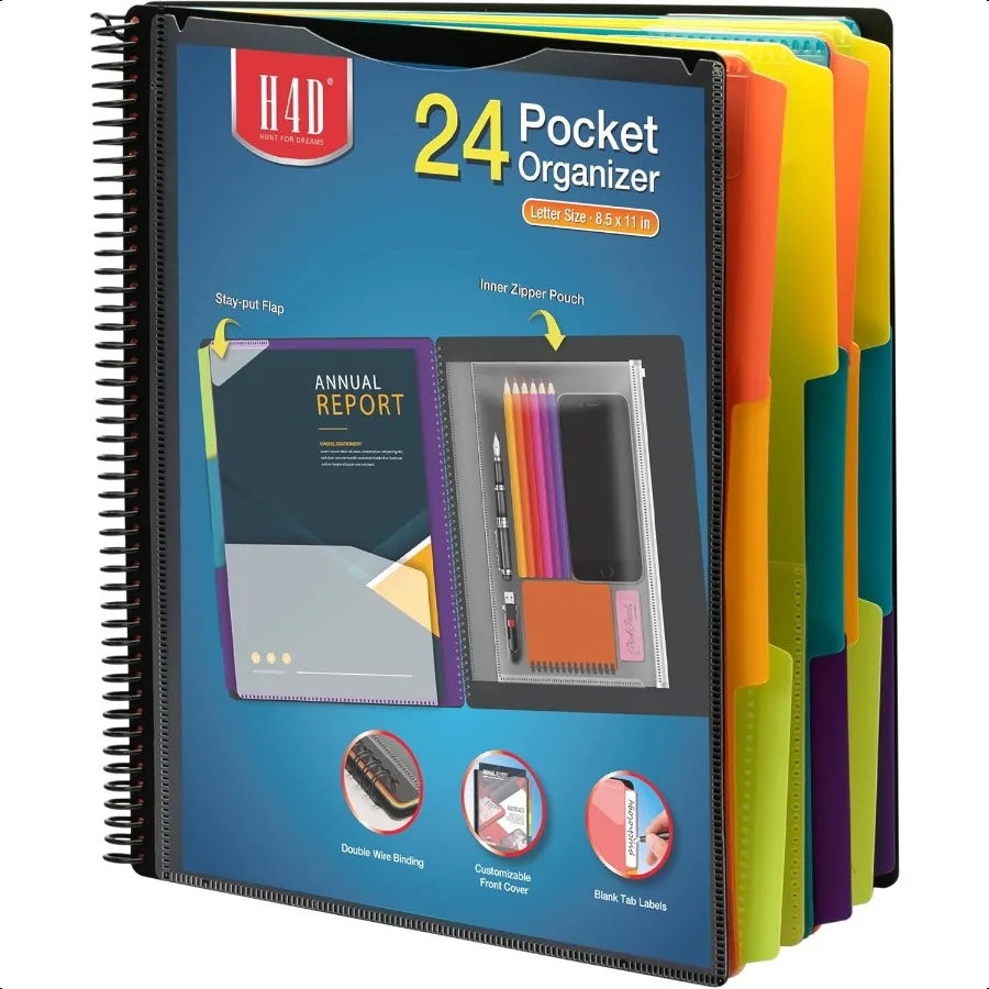 

24 Pocket Poly Project Organizer Spiral Multi Pocket Folder Organizer MultiSubject Folder Notebook Letter Size