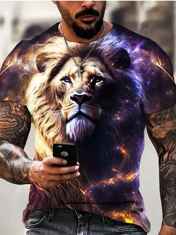 

Men's Clothing T-Shirt High Quality 3D Printed Animal Lion Figure Tops Summer Outdoor Breathable Design Large Size Men's T-Shirt