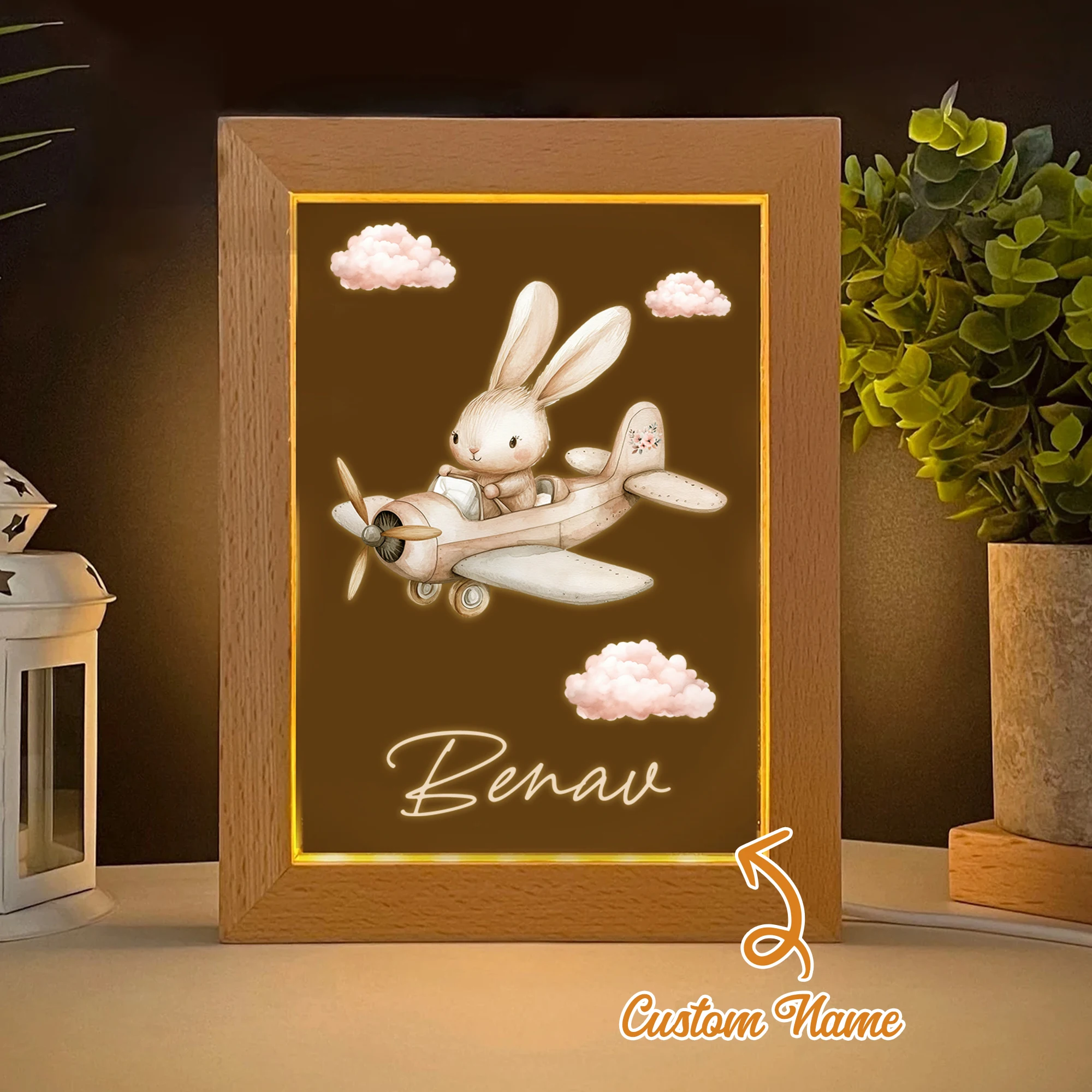

Custom Rabbit Pilot LED Night View Photo Frame Personalized Gift Family Living Room Bedroom Dining Room Home Decor