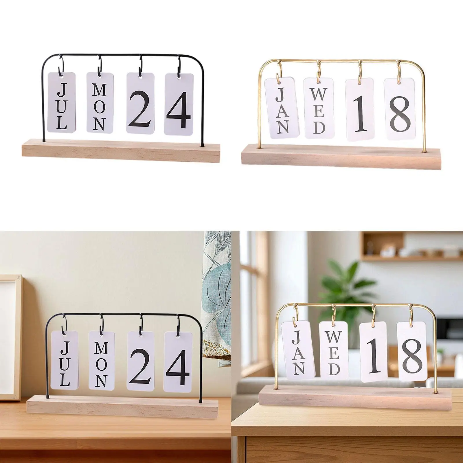 

Wooden Flip Calendar Metal Desk Calendar for Room School Birthday Gift