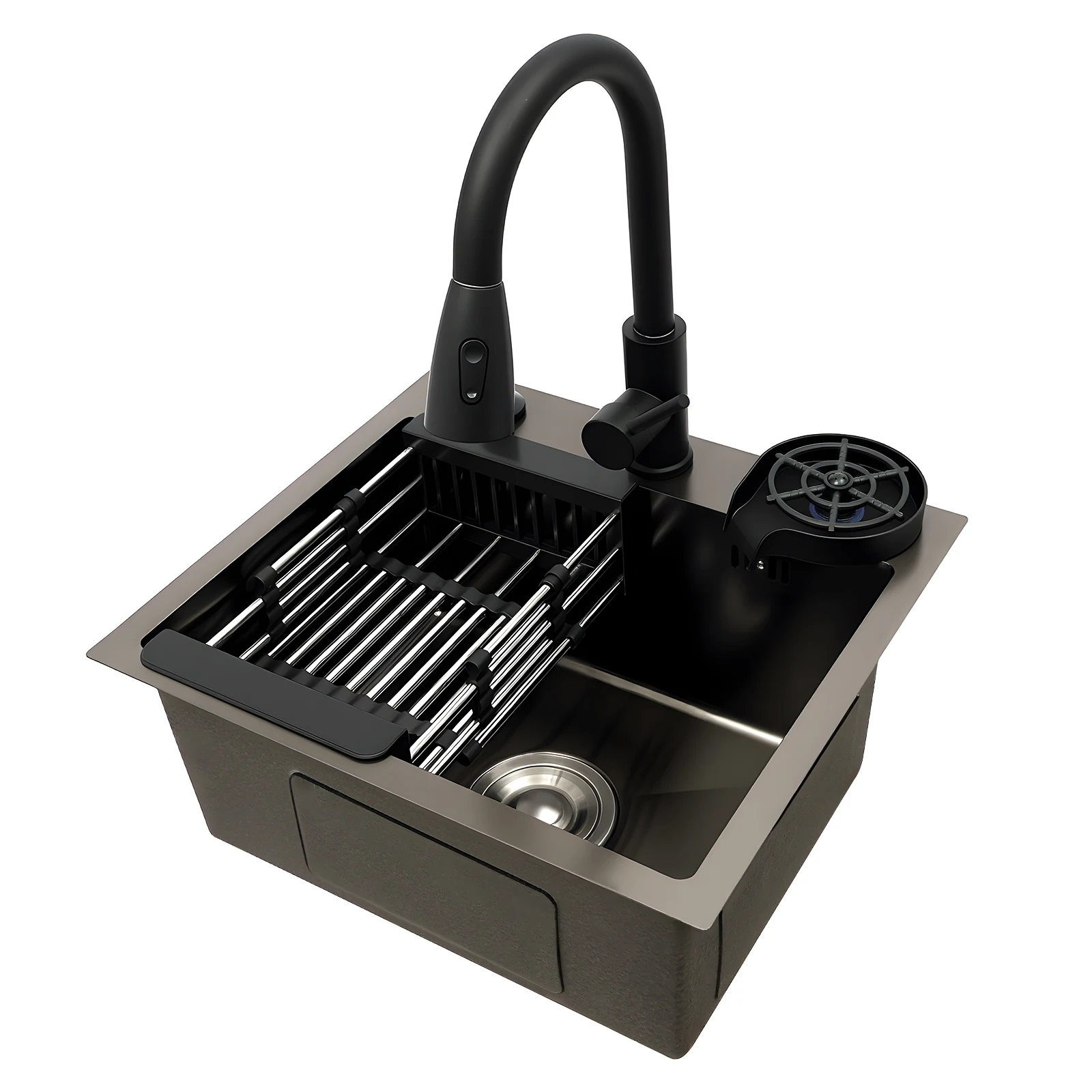 Évier de cuisine avec robinet extractible, revêtement Nano 45x40cm, ensemble d'évier en acier inoxydable 201, ustensiles de cuisine, lavabo