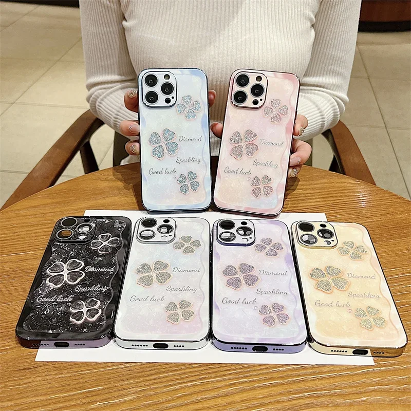 Sparkling Lucky Grass Phone Case for iPhone 15 14 13 12 Pro Max Case Anti Drop Protective Cover Bumper image 6