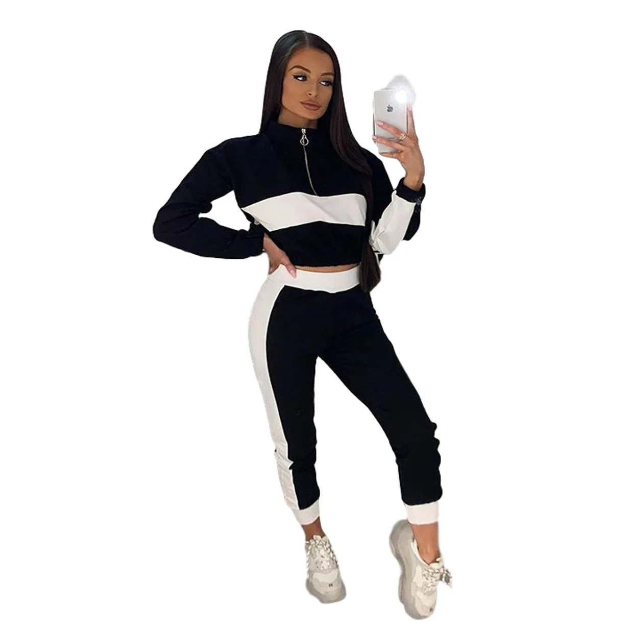 مجموعة غير رسمية لخريف وشتاء 2025 بأكمام طويلة ونمط كتلة الألوان 20801 #4