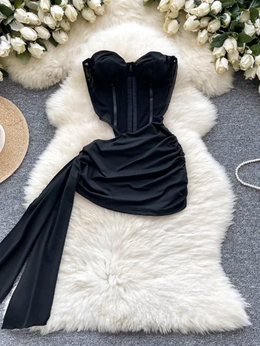 Imagen 1 del producto Foamlina-vestido americano Sexy con cintura ahuecada para mujer, Top de tubo con cintura plisada, Streamer envuelto en la cadera, Vestido corto para niña